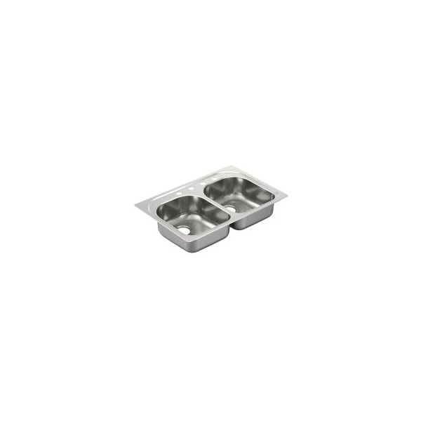 33"X22" Stainless Steel 20 Gauge Double Bowl Drop In Sink